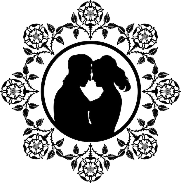 Logo matrimonio uomo e donna innamorati linea design con cornice floreale modello nr 6