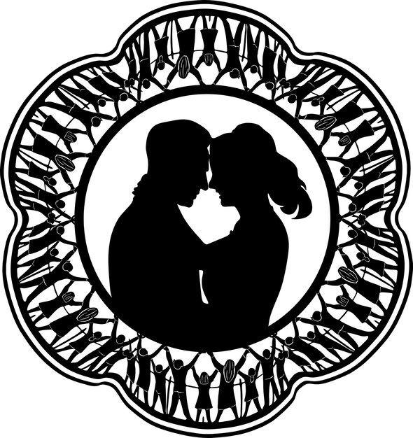 Vector marriage logo man and woman in love line design with people frame