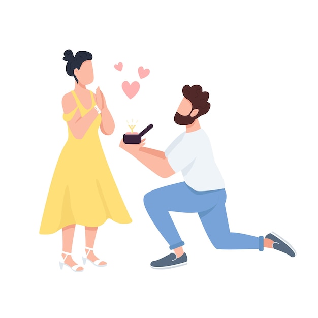 Vector marriage proposal semi flat color vector characters