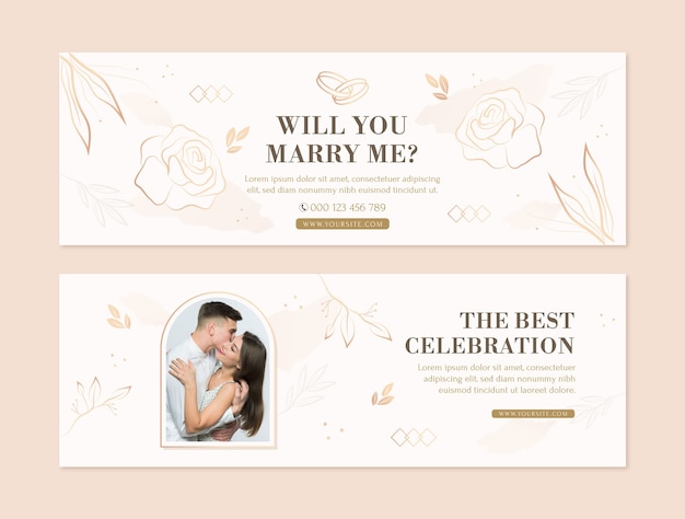 Vettore modello di banner orizzontale per matrimonio e matrimonio