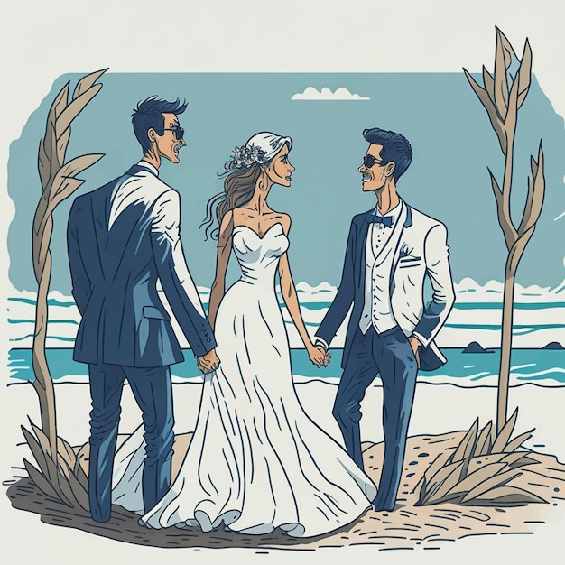 Vector married on beach illustration