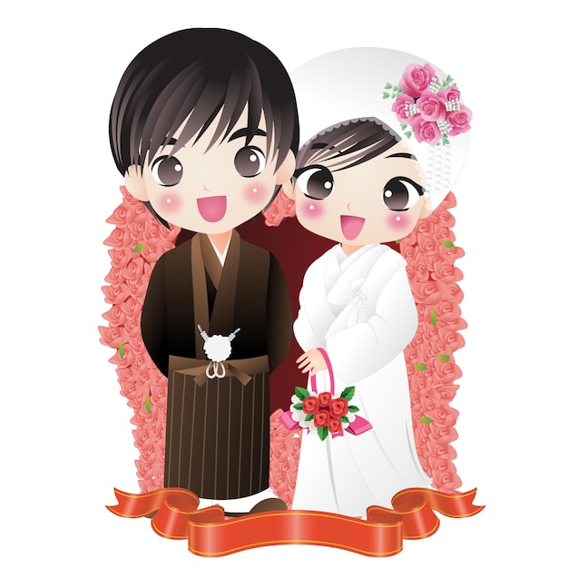 Vector married couple husband and wife happiness couple cartoon character drawing manga anime