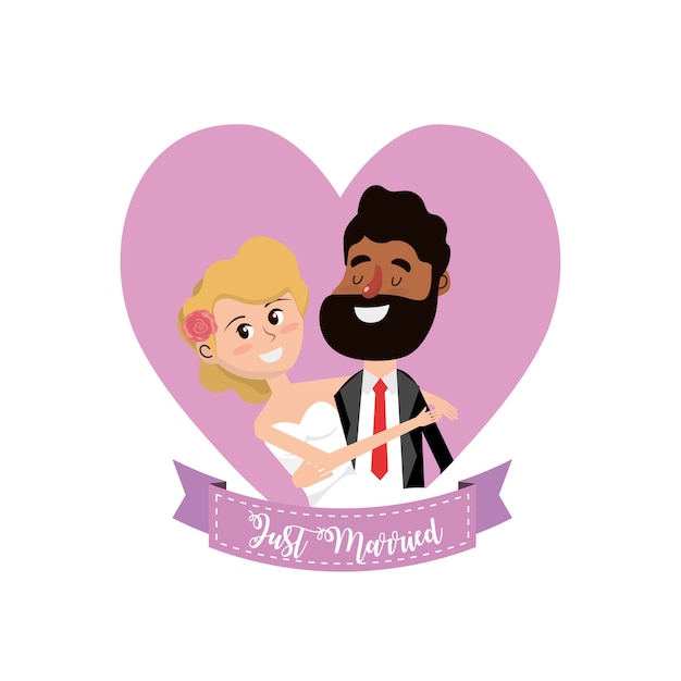 married couple inside of heart and ribbon design
