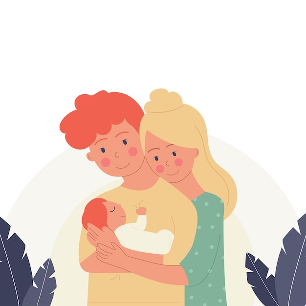 A married couple man and woman holding a baby a child