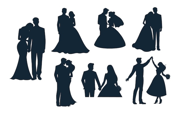 Vettore coppia sposata silhouette silhouette matrimonio preparazione del matrimonio sposa e sposo