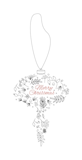 Marry Christmas decoration with simple elegant floral elements Xmas tree bauble for postcard and invitation