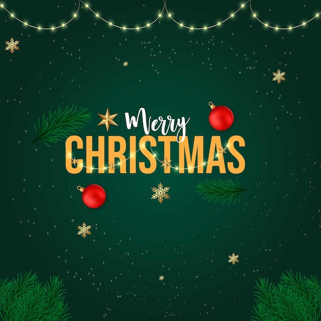 Marry Christmas with realistic red balls and green background