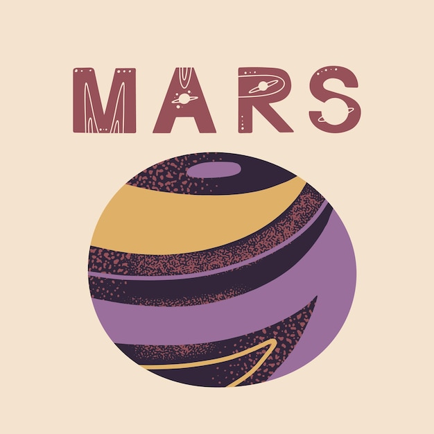 Mars belettering poster. Vectorillustratie voor posters, prints en kaarten