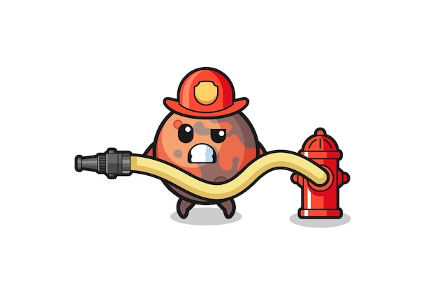 Mars cartoon as firefighter mascot with water hose