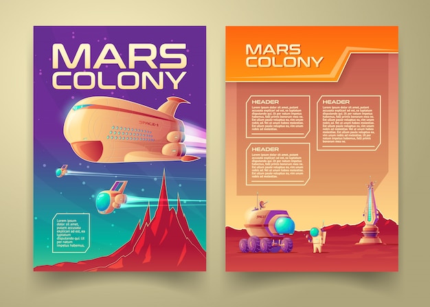 Vector mars colonization banner infographics template set.