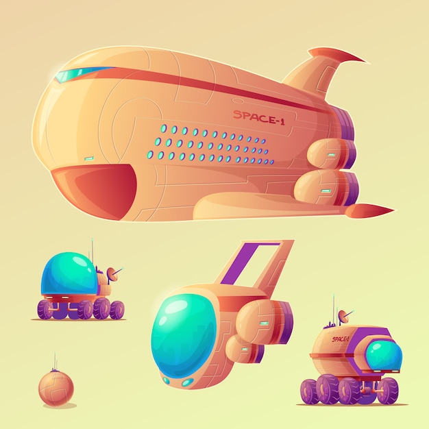mars colonization cartoon objects set.