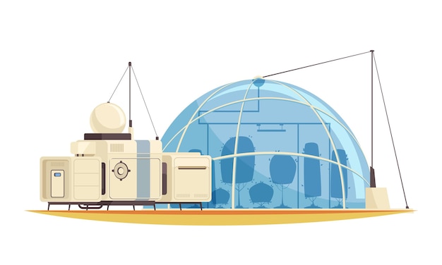 생활 모듈 벡터 일러스트가 있는 외계 지형 및 기지국이 있는 화성 식민지 구성