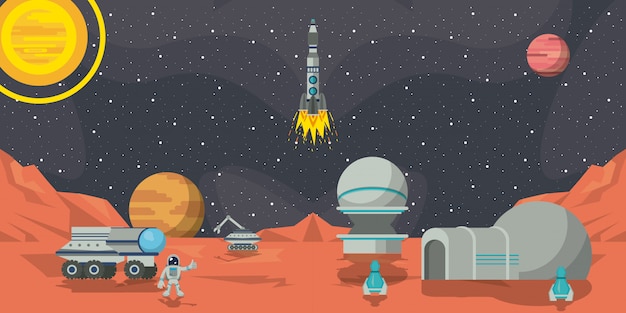 Vector mars exploration adventure cartoons