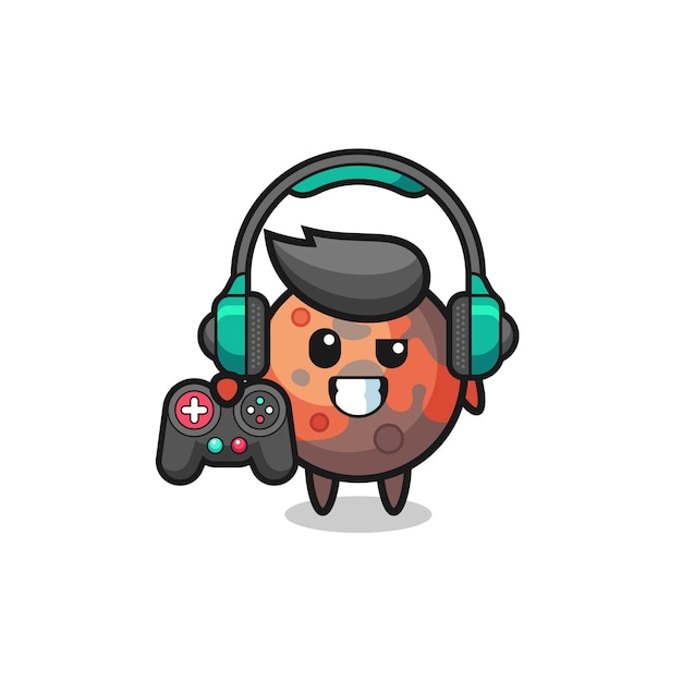 Mars-gamermascotte met een schattig ontwerp van een gamecontroller