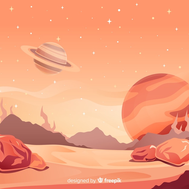 Mars landscape background with flat design