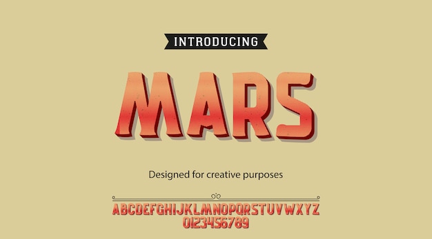 Mars lettertype. Lettertype met alfabet en cijfers