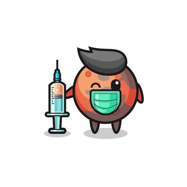 Vector mars mascot as vaccinator cute design