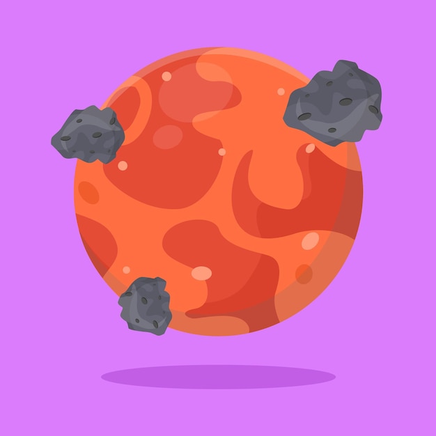 Mars planeet vector cartoon met asteroïden