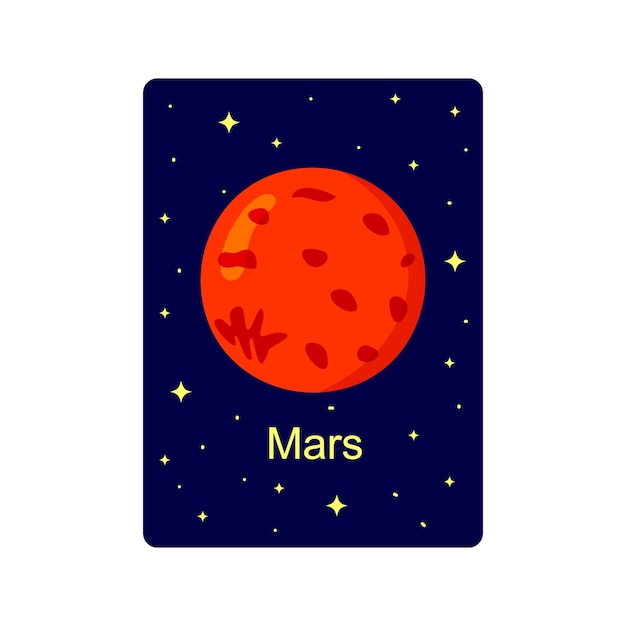 Mars planet Children flashcard Educational material Space science learning for kids