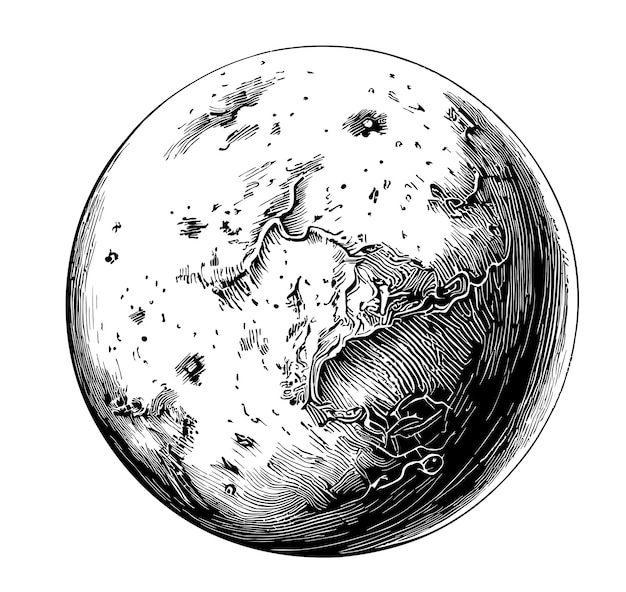 Vector mars planet detailed hand drawn sketch illustration space