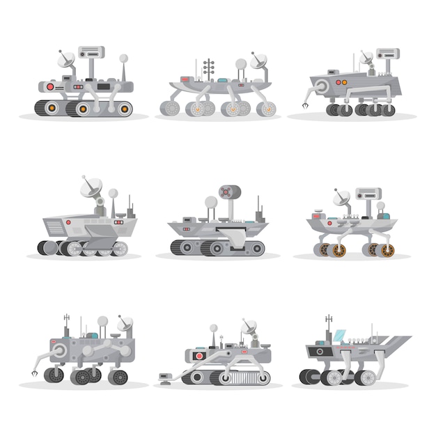 Vector mars rovers isolated icons set