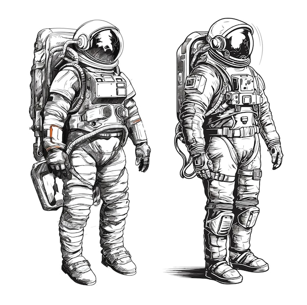 Mars Space Astronaut Exploration Suit Handgetekende vectorillustratie