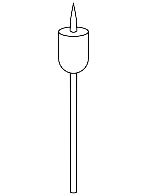 Marshmallow aan een spies in doodle-stijl. Dessert om op een vuur te braden. Zoete soufflé op een stokje