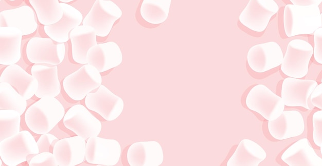 Vettore sfondo di marshmallow gustosi marshmallow su sfondo rosa trama di caramelle