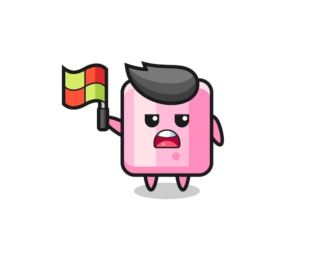 Marshmallow character as line judge putting the flag up