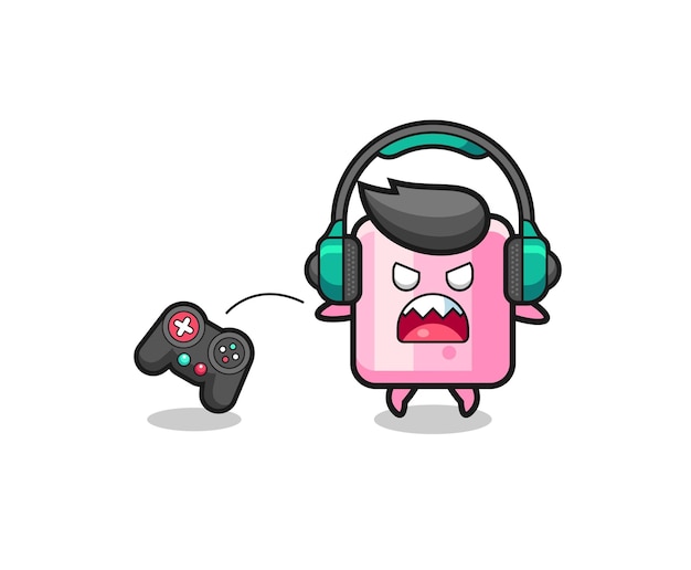 Marshmallow gamer-mascotte is boos