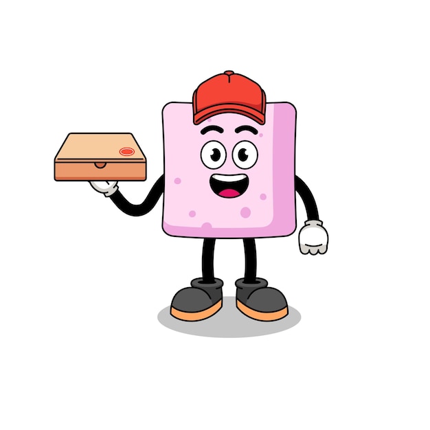 Marshmallow illustration as a pizza deliveryman character design