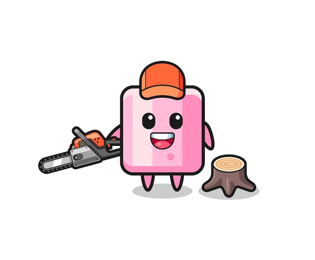 marshmallow lumberjack character holding a chainsaw
