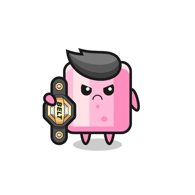 Marshmallow mascot character as a MMA fighter with the champion belt , cute style design for t shirt, sticker, logo element