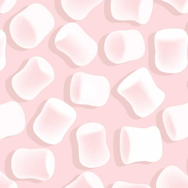 Vector marshmallow seamless pattern tasty marshmallows on pink background candy texture