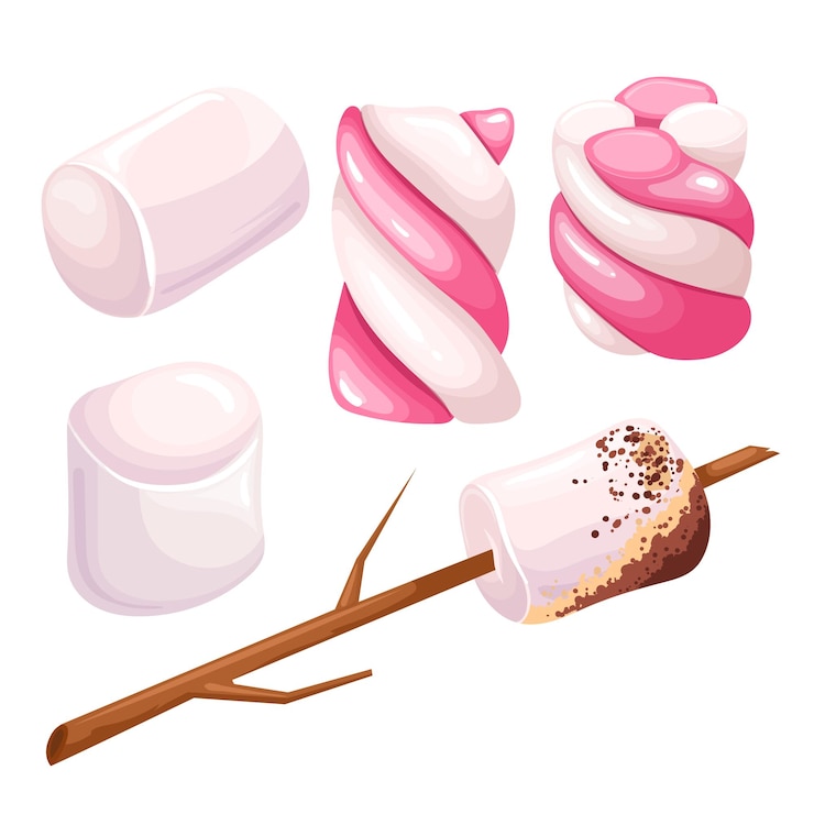 Vector marshmallow sweet dessert set cartoon vector illustration