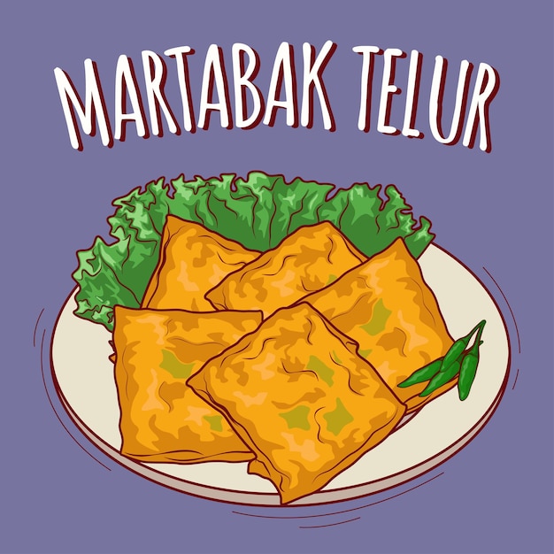 Vector martabak telur illustration indonesian food with cartoon style