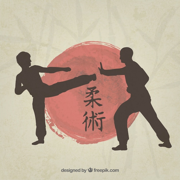 Martial art fighters silhouette