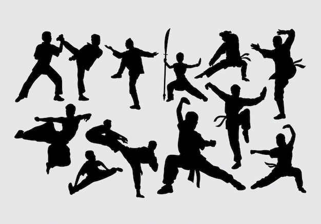 Martial art fighting silhouette