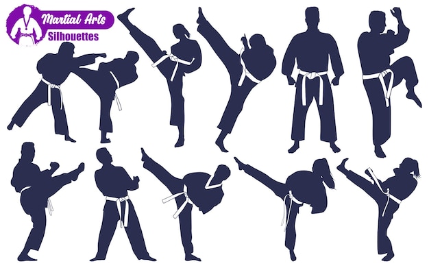 Vector martial art or karate silhouettes vector illustration