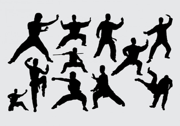 Martial art and kungfu silhouette