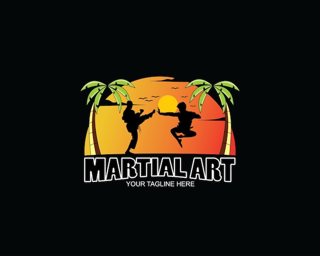 Vector martial art logo silhouette on the beach