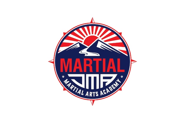 Martial art mountain sunset logo emblem icon symbol illustration