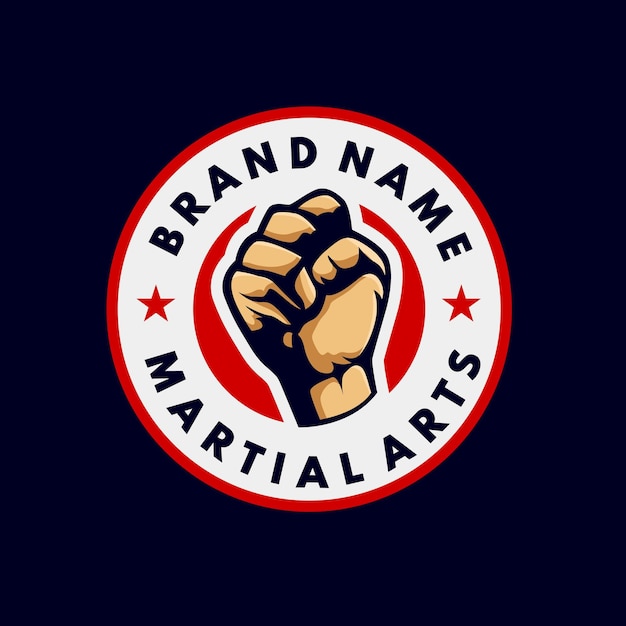 Martial arts emblem badge logo design with pounch hand vector design