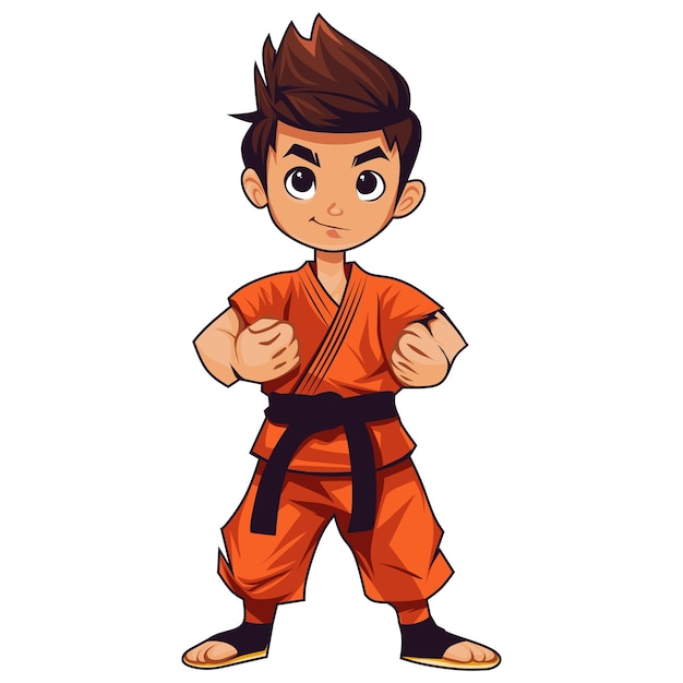 Vector martial arts karate junior boy logo mascotte vector ontwerp oranje uniform