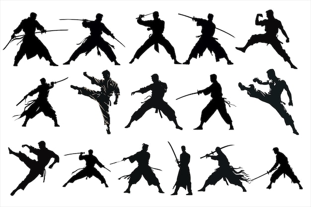 martial karate silhouette icon set