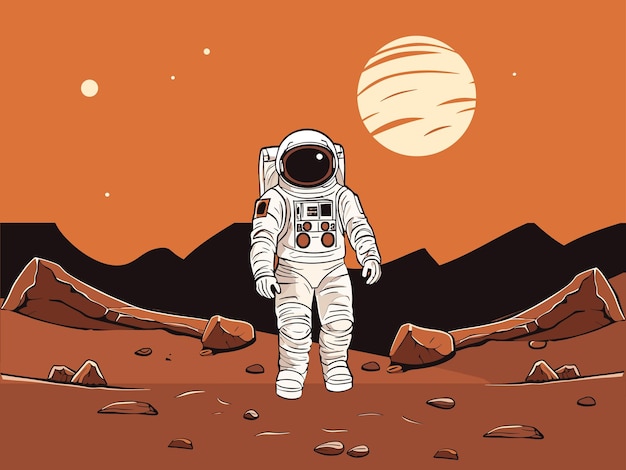 Vector martian pioneers astronauts on mars