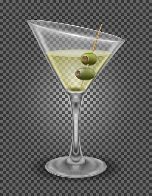 Vector martini cocktail alcoholische drank glas vectorillustratie geïsoleerd op een witte achtergrond