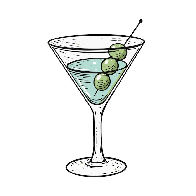 Vettore martini cocktail disegnato a mano in stile cartone animato colorato arte vettoriale.