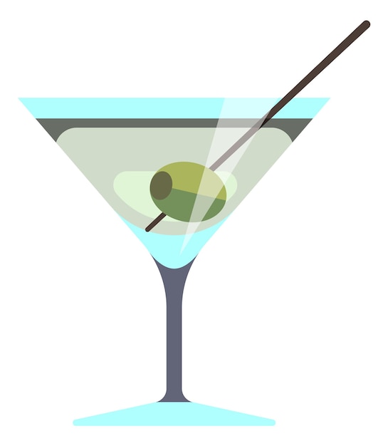 Bicchiere da martini con olive. bevanda classica da bar in stile cartone animato