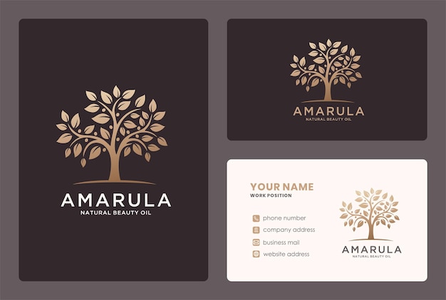 Marula tree or branch logo design in a golden color.